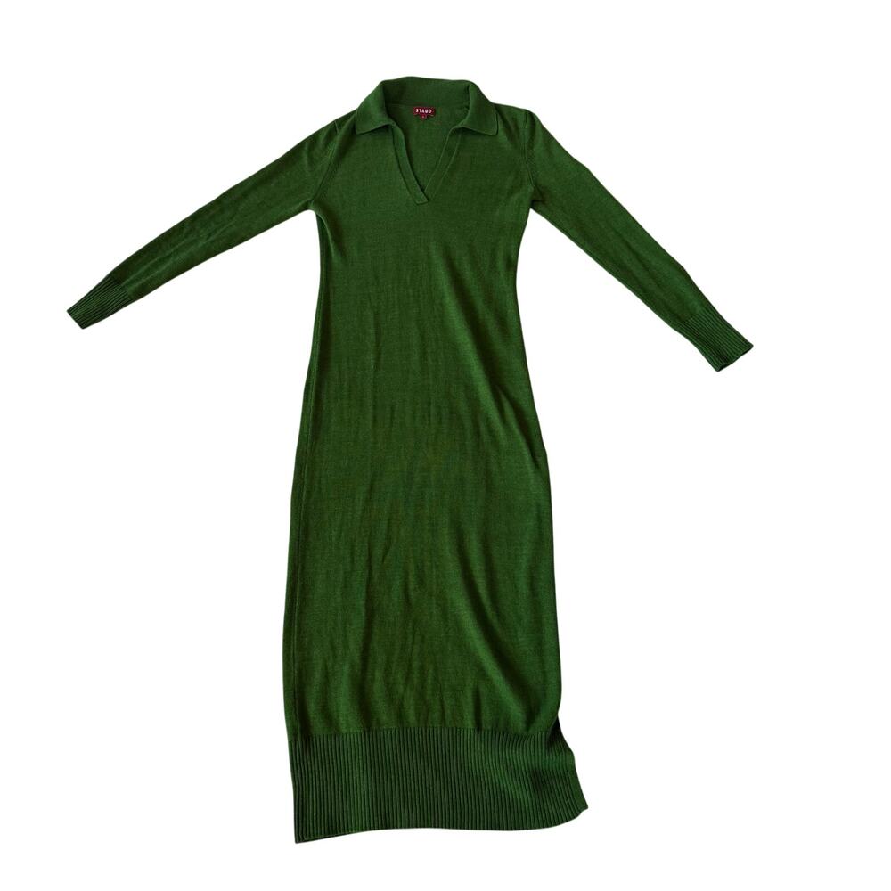 Staud Crown Polo Maxi Dress Emerald Knit Merino Wool Blend Long Sleeve Sz Large